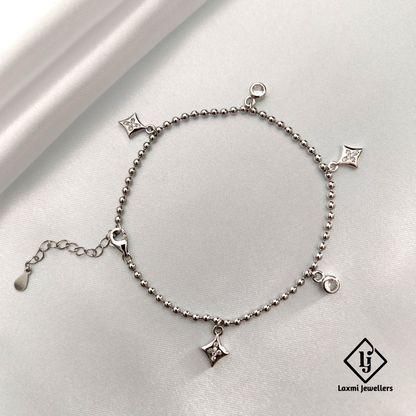 Elegant Silver Beaded Charm Bracelet with Delicate Dangles – Laxmi Jewellers