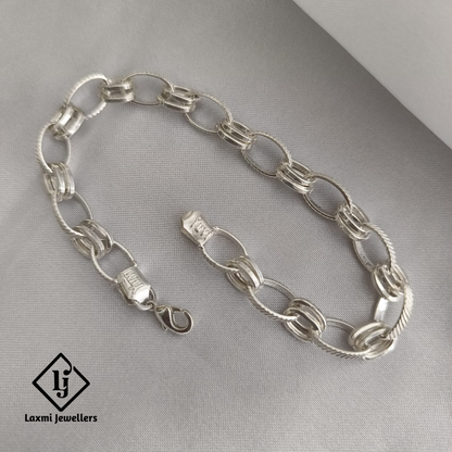 925 Sterling Silver Men's Chain Bracelet | Designer Oval Link Bracelet by Laxmi Jewellers