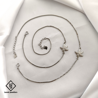 925 Sterling Silver Starfish Anklet – Dainty Box Chain Design