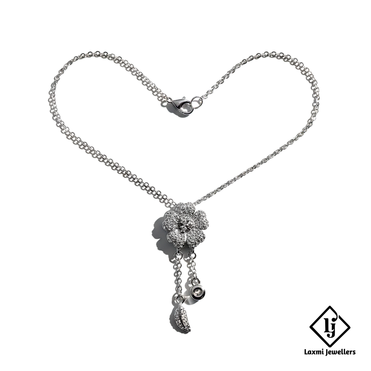 Designer Silver Floral Pendant Necklace for Women | Elegant Crystal Drop Jewellery