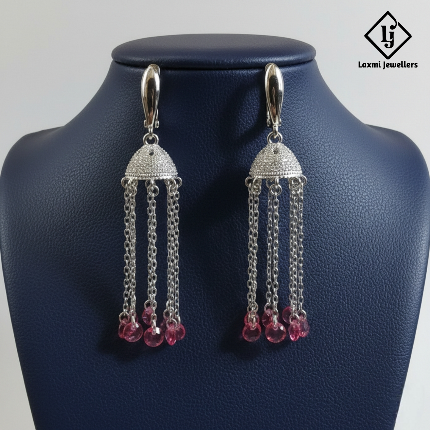 925 Sterling Silver Pink Bead Chain Jhumka Bali Style Earrings for Women | Designer Party Wear Drop Earrings