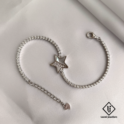 925 Sterling Silver Star Charm Bracelet with CZ Stones – Adjustable Women’s Jewelry