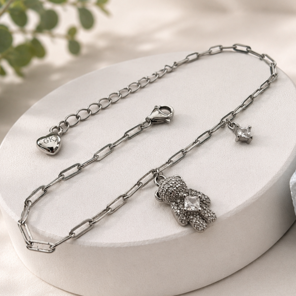 925 Sterling Silver Teddy Charm Bracelet for Women | Cute Designer Ladies Bracelet