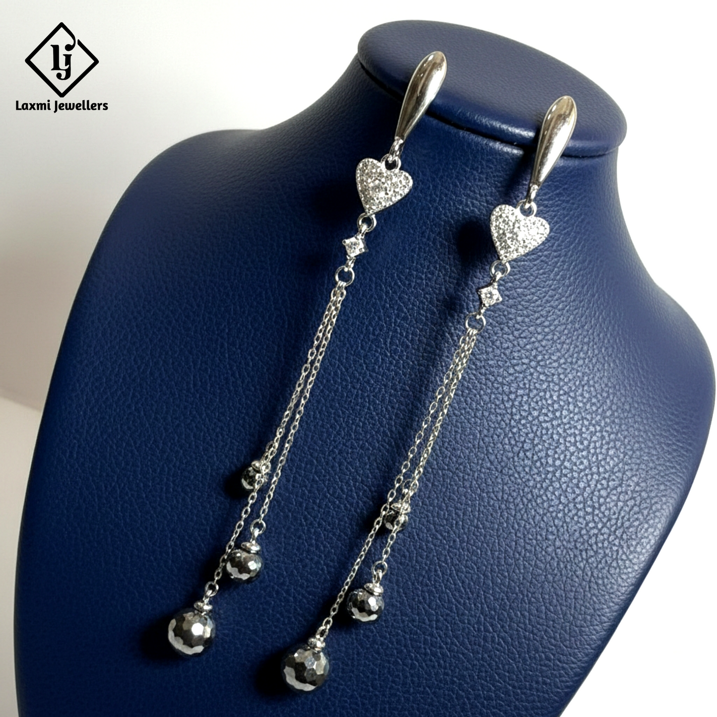 925 Silver Heart Chain Drop Earrings for Women | Designer Long Danglers with CZ Stones