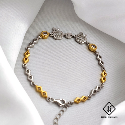 925 Silver Apple Charm Bracelet with CZ Stones & Dual-Tone Finish – Laxmi Jewellers