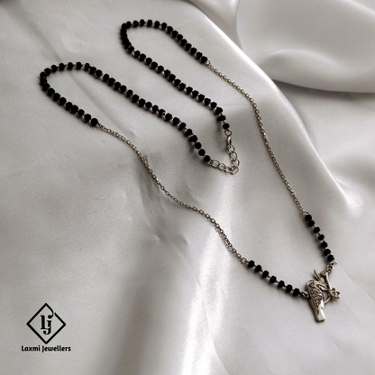 925 Silver Black Beaded Mangalsutra with Bird Pendant – Elegant and Stylish Necklace for Women