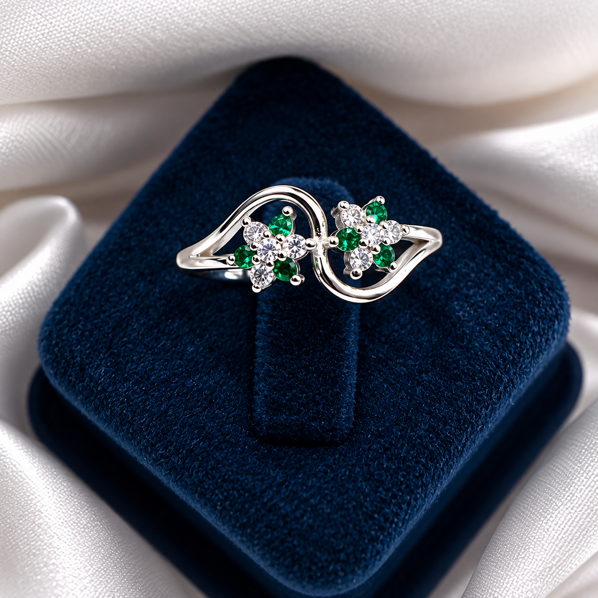 925 Sterling Silver Green Stone Floral Ring for Women | Elegant Ladies Ring – Laxmi Jewellers