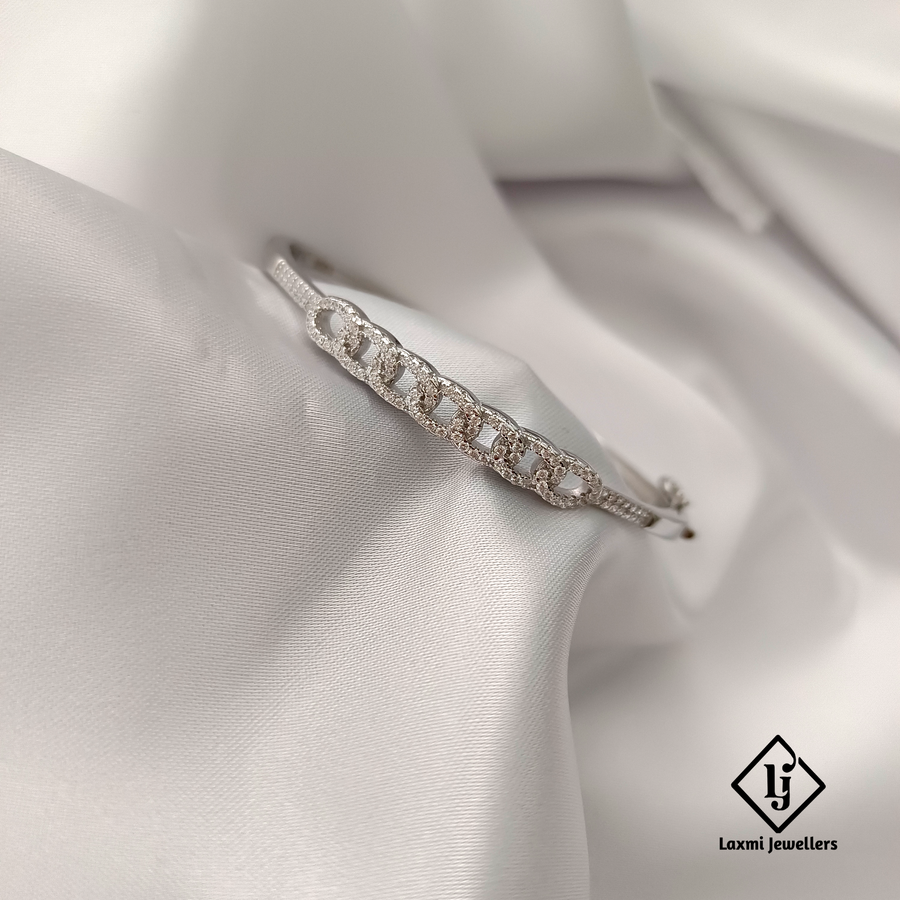 925 Silver CZ Stone Chain Design Bracelet for Women – Elegant Switch Lock Kada