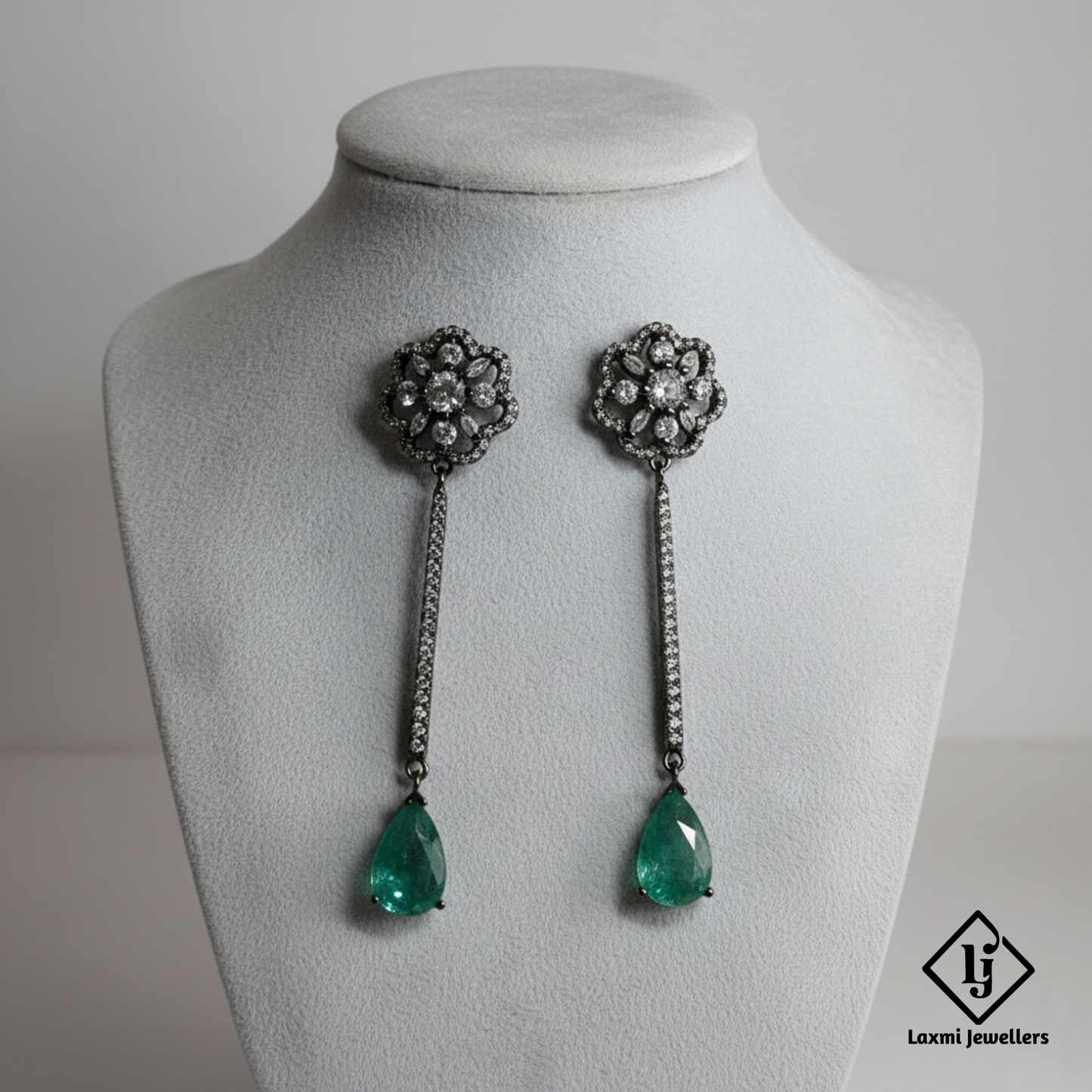 Designer Green Teardrop Long Drop Earrings with CZ Stones | Party & Bridal Wear Earrings for Women