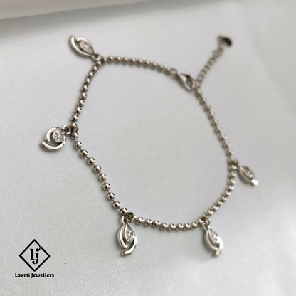 Elegant Silver Beaded Bracelet with Leaf Charms – Laxmi Jewellers