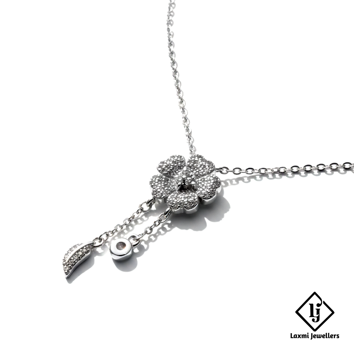 Designer Silver Floral Pendant Necklace for Women | Elegant Crystal Drop Jewellery