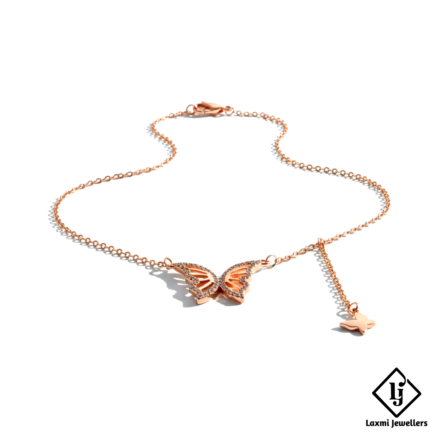 Rose Gold Crystal Butterfly Pendant Necklace for Women | Designer Butterfly Chain