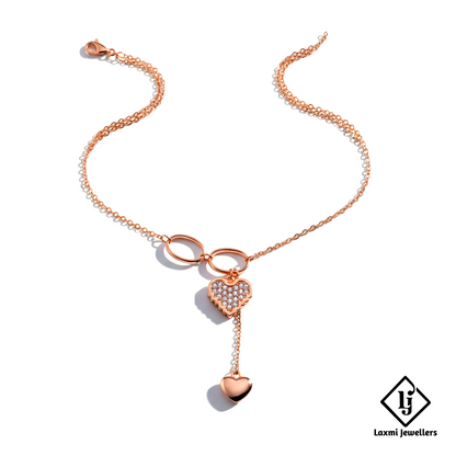 925 Sterling Silver Rose Gold Double Heart Diamond Pendant Necklace for Women | Designer Love Chain