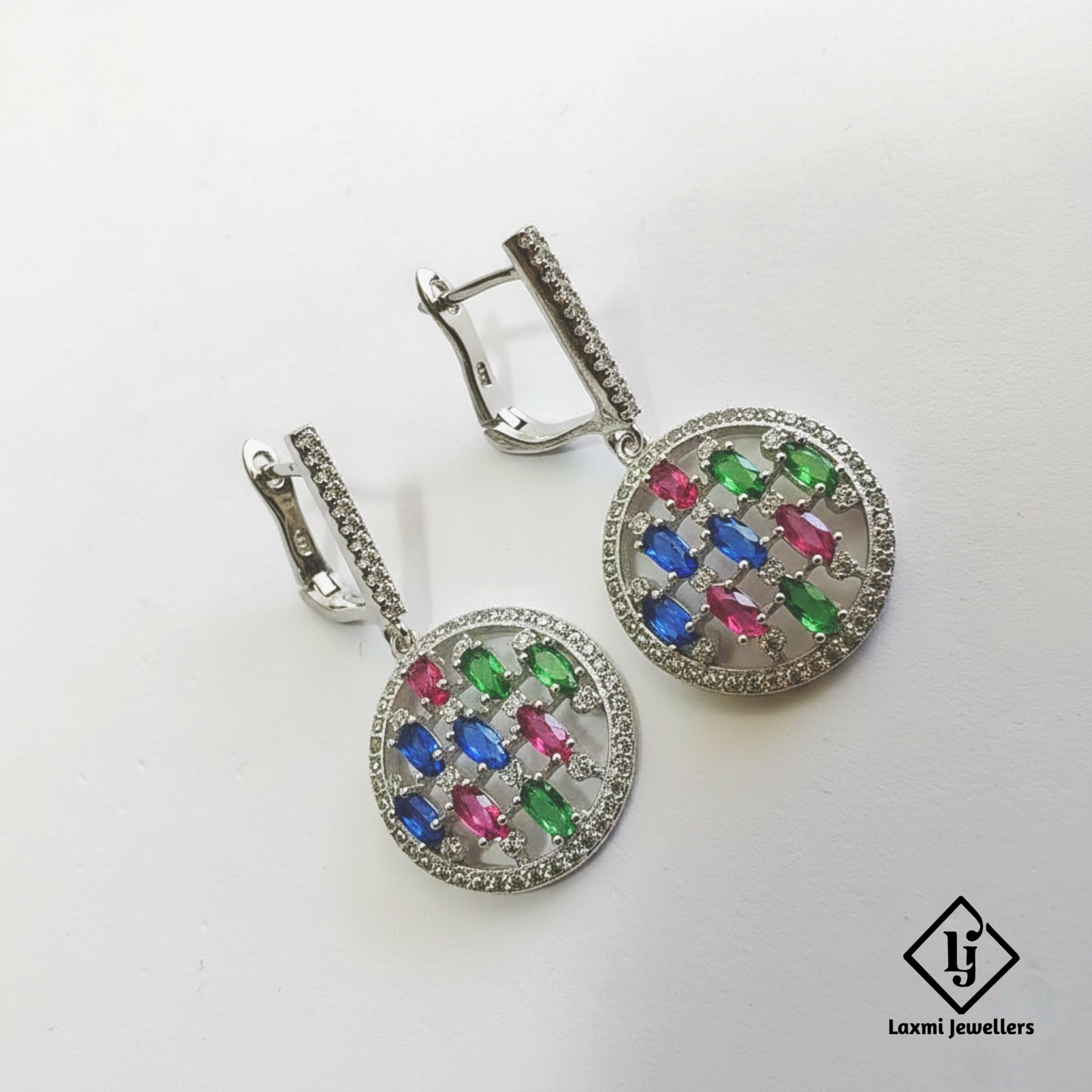 925 Sterling Silver Bali Style Multicolour Stone Earrings | Designer Silver Earrings for Women