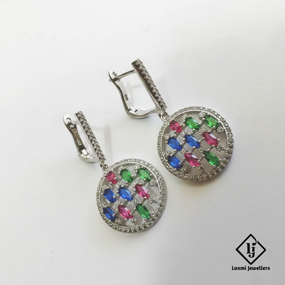 925 Sterling Silver Bali Style Multicolour Stone Earrings | Designer Silver Earrings for Women