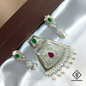 Handcrafted Silver Pendant with Red & Green Stone Inlay and Pearl Dangling Beads – Ethnic Designer Jewelry