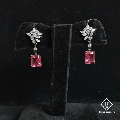 925 Silver Red Stone Designer Drop Earrings for Women | CZ Studded Party Wear Earrings
