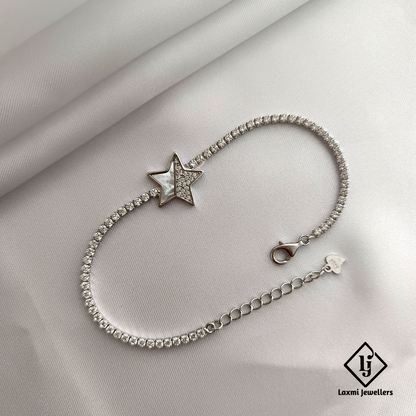 925 Sterling Silver Star Charm Bracelet with CZ Stones – Adjustable Women’s Jewelry