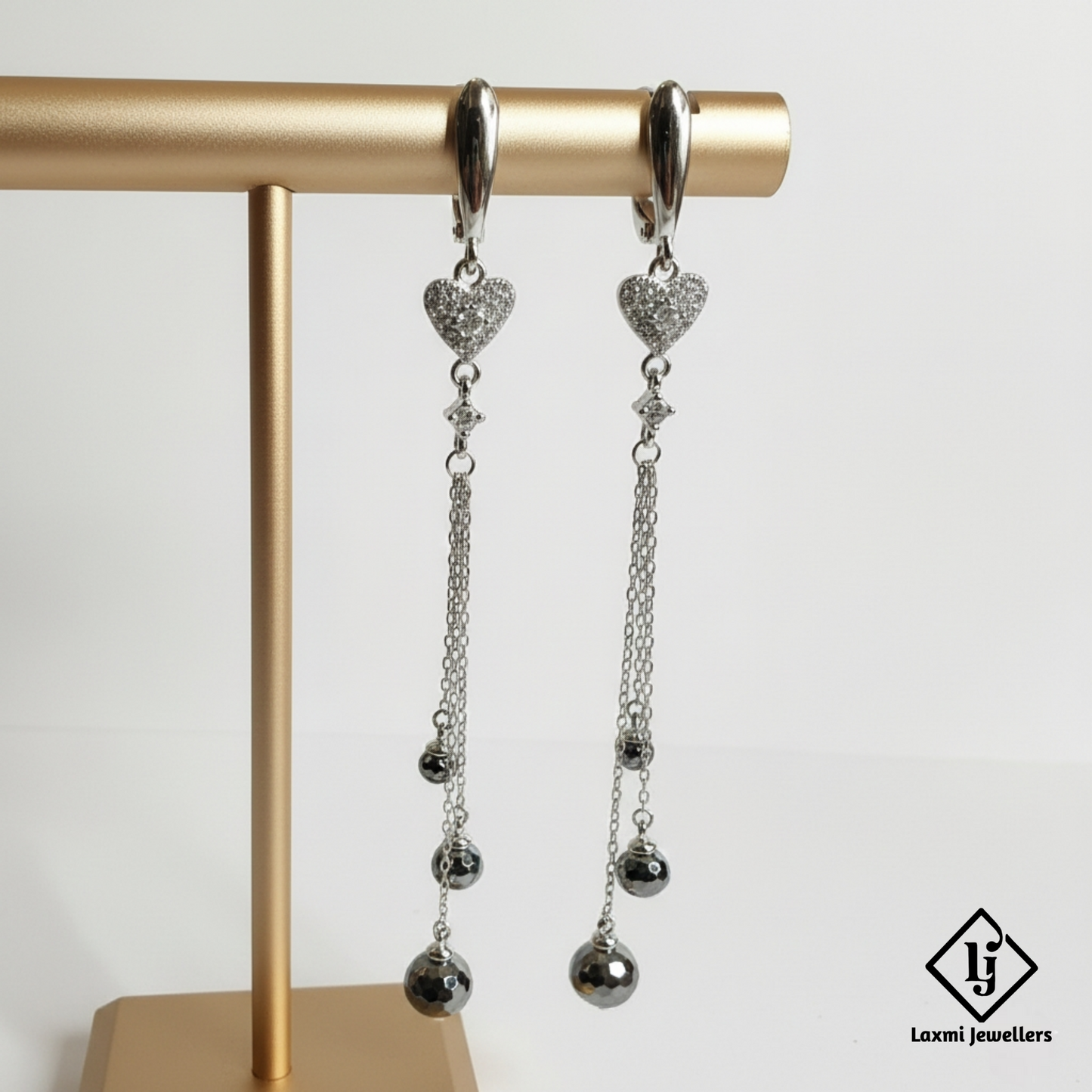 925 Silver Heart Chain Drop Earrings for Women | Designer Long Danglers with CZ Stones