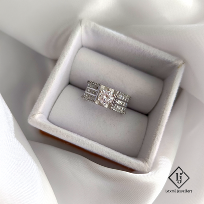 Elegant Silver CZ Solitaire Ring with Baguette Stone Setting for Men & Women