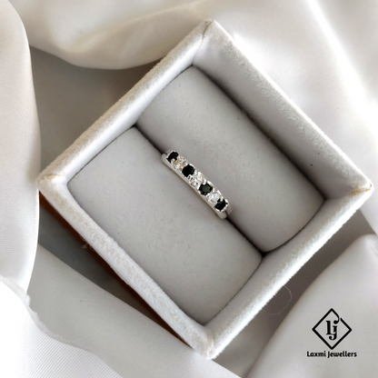 925 Silver Black and White CZ Stone Ring for Women | Elegant Party Wear Band