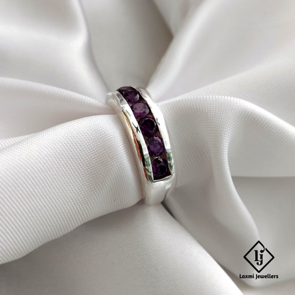 925 Sterling Silver Ring with Purple CZ Stones – Elegant Women's Band