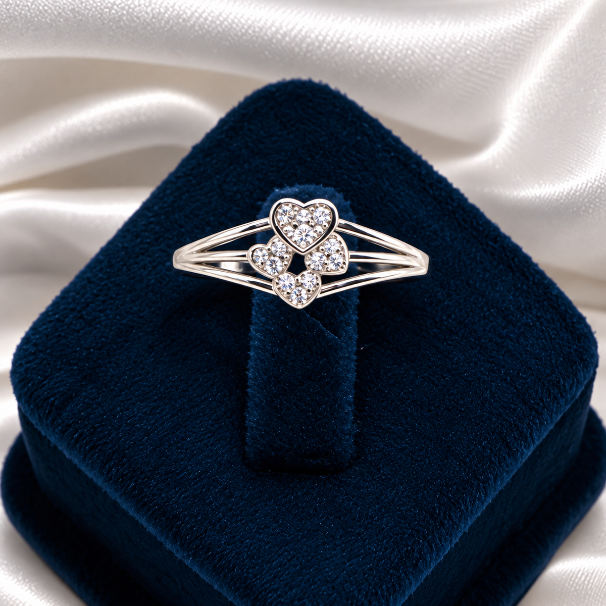 925 Sterling Silver Heart Ring for Women | Elegant Multi-Heart Stone Studded Ring – Laxmi Jewellers