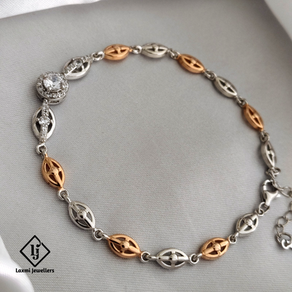 925 Sterling Silver Rose Gold Dual Tone CZ Bracelet for Women – Elegant Designer Chain by Laxmi Jewellers