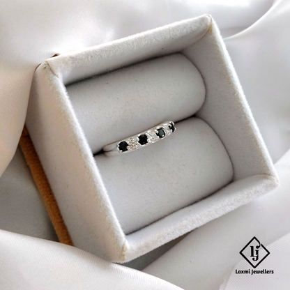 925 Silver Black and White CZ Stone Ring for Women | Elegant Party Wear Band