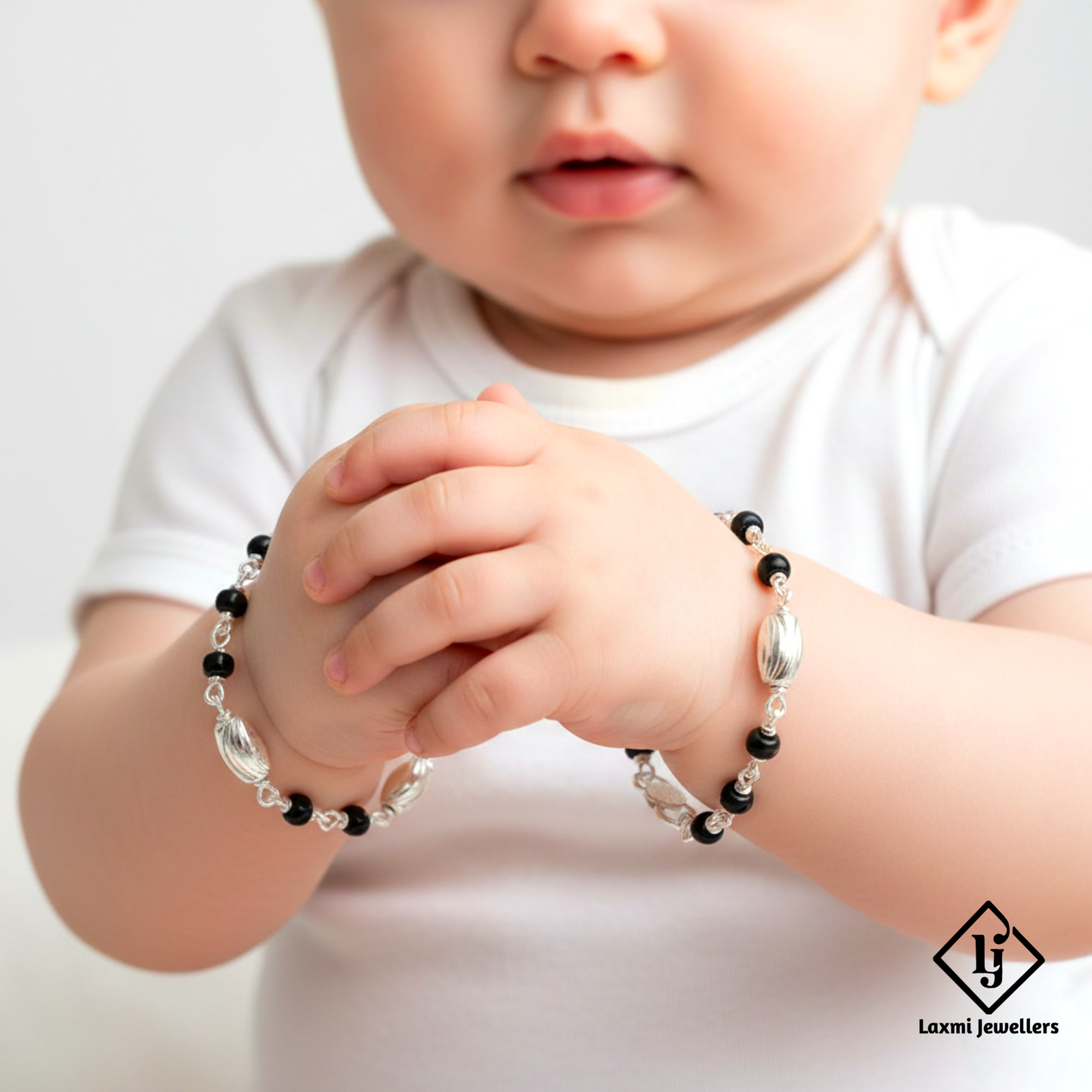 925 Sterling Silver Baby Nazariya OR Anklet Pair | Black Beads Nazar Protection for Kids
