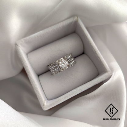 Elegant Silver CZ Solitaire Ring with Baguette Stone Setting for Men & Women
