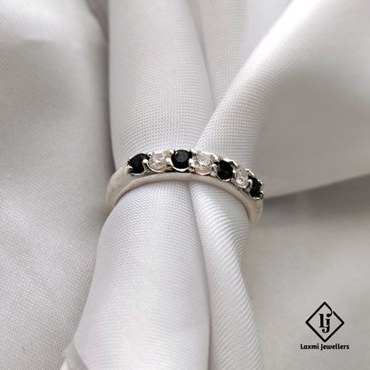 925 Silver Black and White CZ Stone Ring for Women | Elegant Party Wear Band