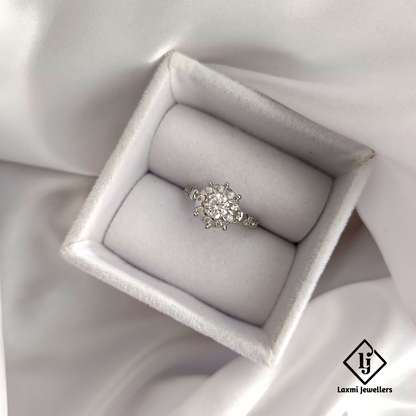 Sparkling Solitaire Flower Design CZ Ring for Women – Elegant Silver Finish