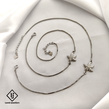 925 Sterling Silver Starfish Anklet – Dainty Box Chain Design