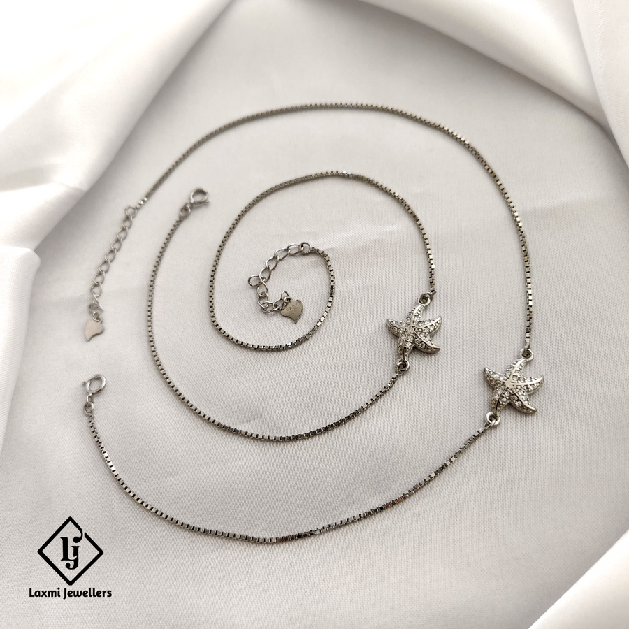 925 Sterling Silver Starfish Anklet – Dainty Box Chain Design