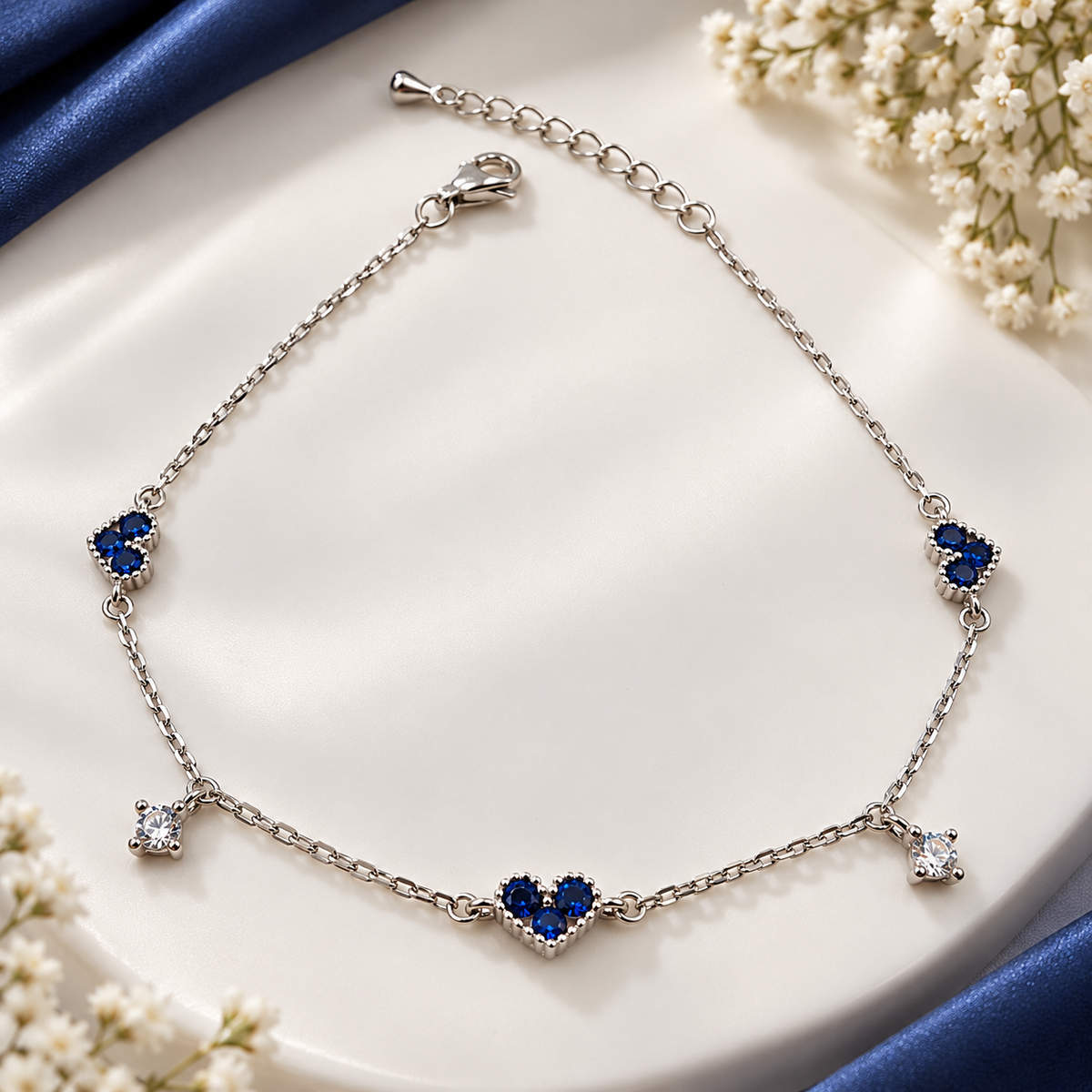 925 Sterling Silver Blue Heart Bracelet for Women | Elegant Ladies Bracelet – Laxmi Jewellers
