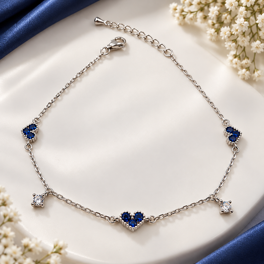 925 Sterling Silver Blue Heart Bracelet for Women | Elegant Ladies Bracelet – Laxmi Jewellers