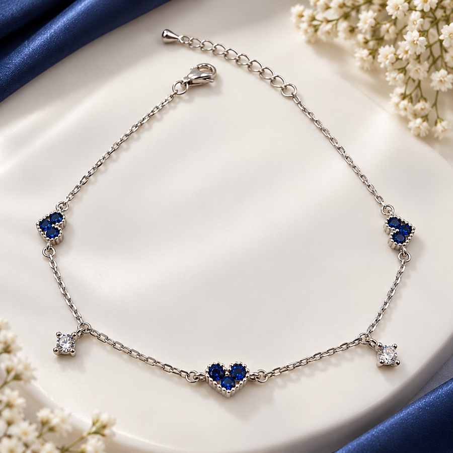 925 Sterling Silver Blue Heart Bracelet for Women | Elegant Ladies Bracelet – Laxmi Jewellers