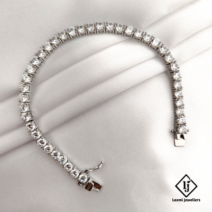 Exquisite Silver Tennis Bracelet with Sparkling CZ Stones – Laxmi Jewellers