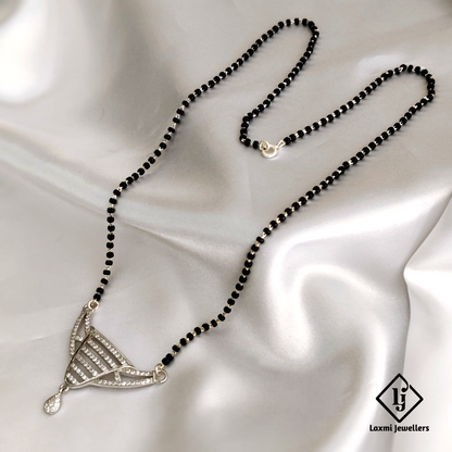 925 Sterling Silver Mangalsutra Necklace with Sparkling Crystal Pendant – Traditional Black Beads Design