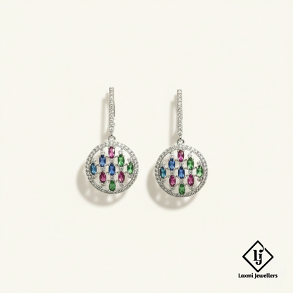 925 Sterling Silver Bali Style Multicolour Stone Earrings | Designer Silver Earrings for Women