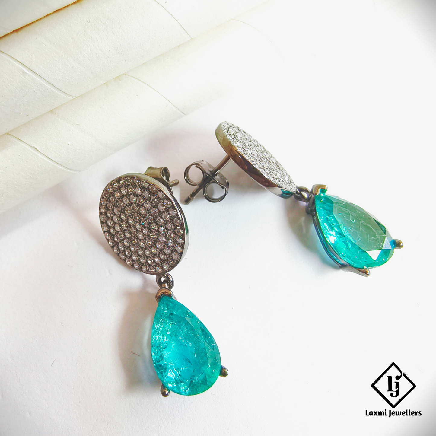 925 Silver Green Stone Drop Earrings for Women | CZ Studded Designer Party Wear Earrings