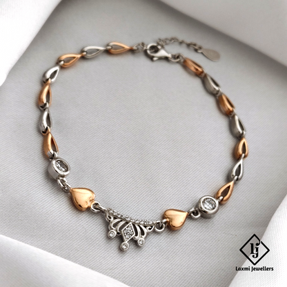 925 Sterling Silver Crown Bracelet with Rose Gold & CZ Hearts | Laxmi Jewellers