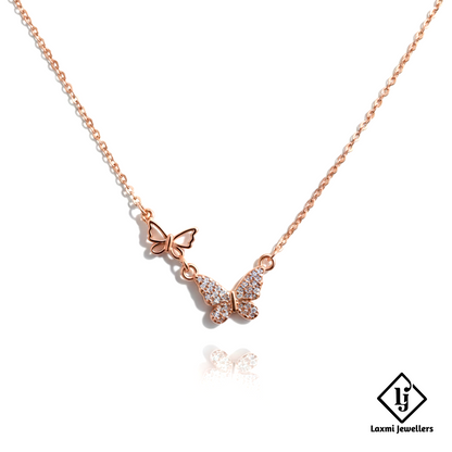 Rose Gold Butterfly Pendant Necklace for Women | Designer Crystal Butterfly Chain