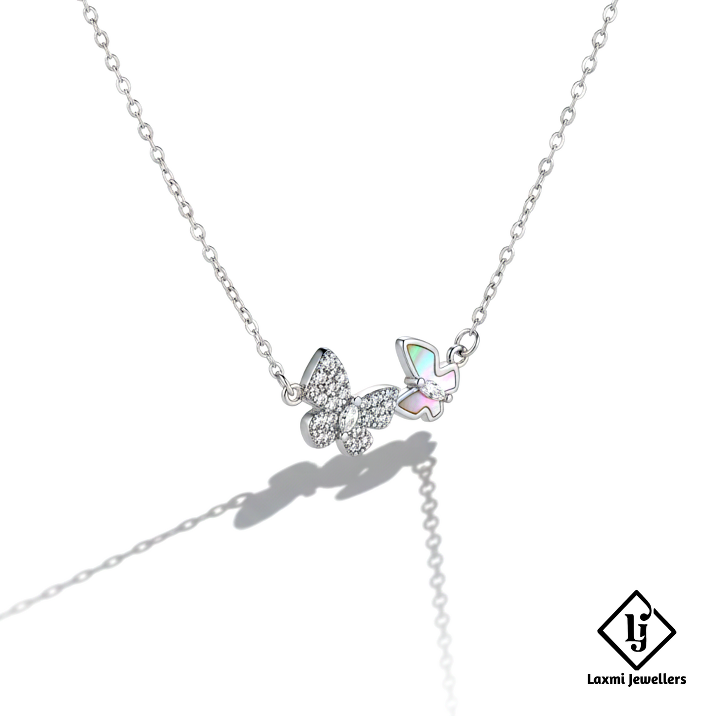 925 Sterling Silver Butterfly Pendant Necklace for Women | Dual Butterfly Crystal Silver Chain