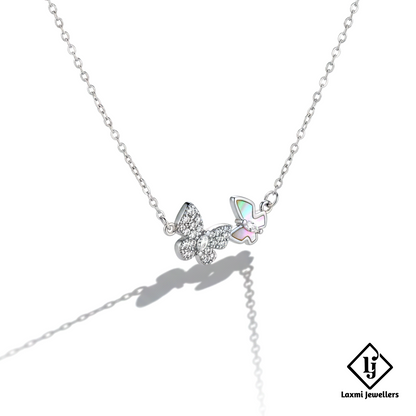 925 Sterling Silver Butterfly Pendant Necklace for Women | Dual Butterfly Crystal Silver Chain