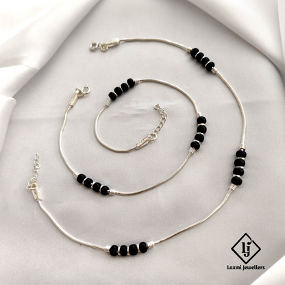 925 Sterling Silver Black Bead Anklet – Minimalist Design for Daily Wear