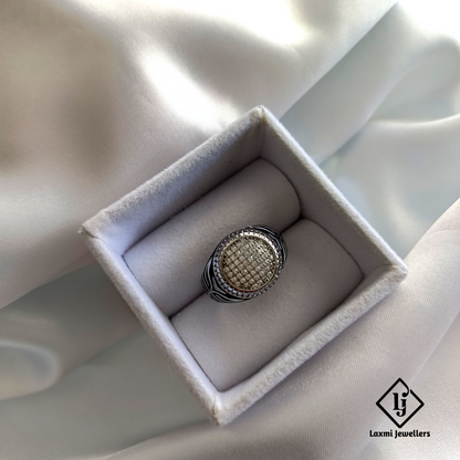 925 Sterling Silver Oval CZ Stone Ring for Men – Antique Oxidized Designer Band