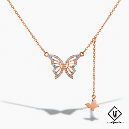 Rose Gold Crystal Butterfly Pendant Necklace for Women | Designer Butterfly Chain