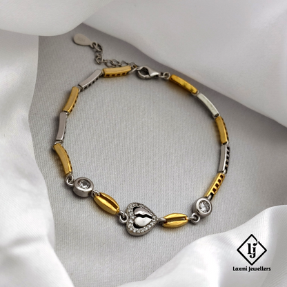 925 Silver Heart Bracelet with Gold Accents & CZ Stones | Stylish Couple Jewelry